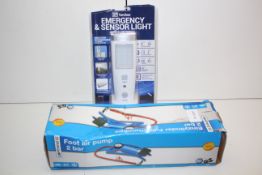2X ASSORTED BOXED ITEMS TO INCLUDE AP TORCHES EMERGENCY & SENSOR LED TORCH & CARTREND FOOT AIR