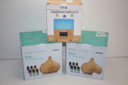 3X BOXED ASSORTED ITEMS TO INCLUDE HOMASY BY VICTSING 500ML AROMATHERAPY SET X2 & YFM CALENDAR