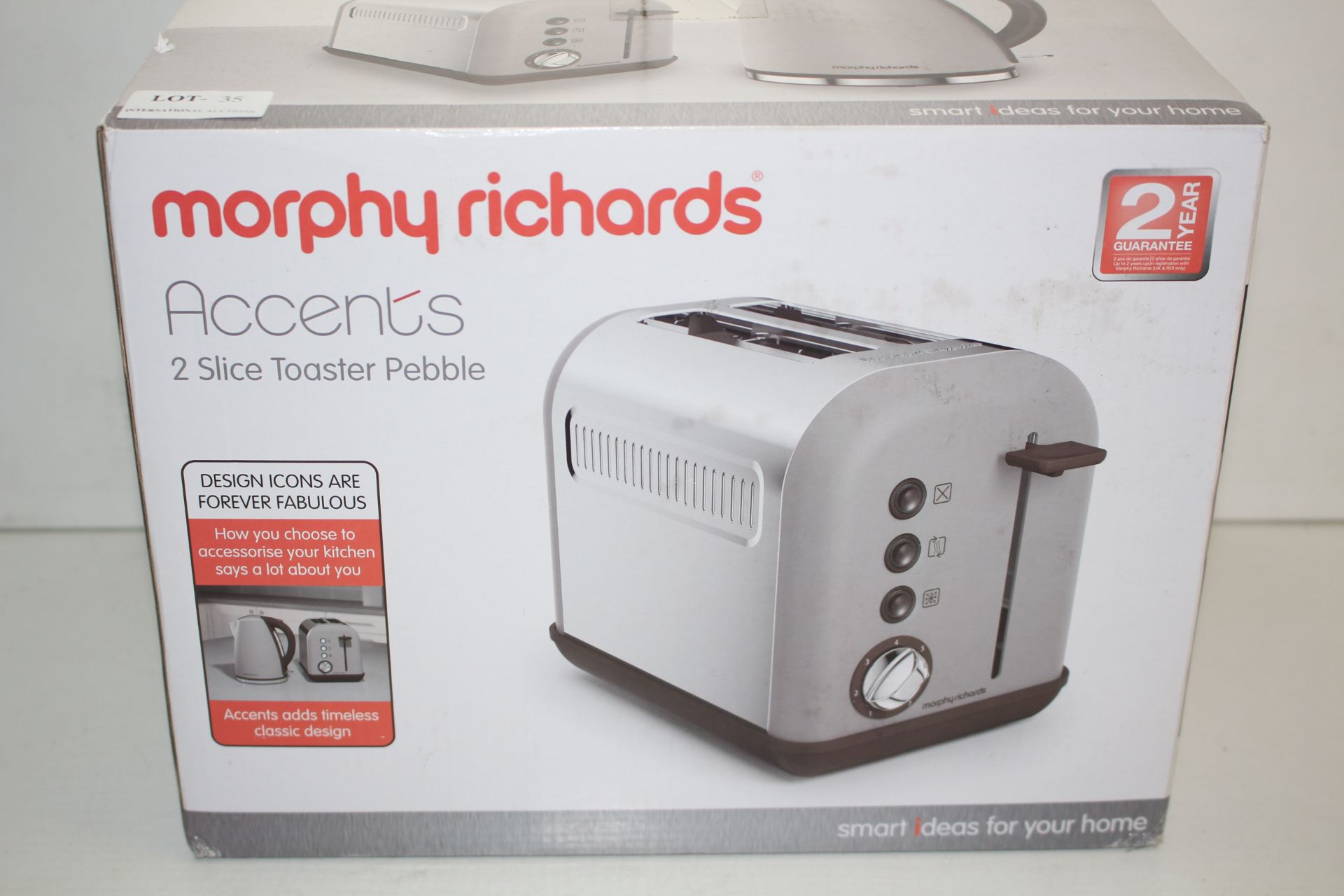 BOXED MORPHY RICHARDS ACCENTS 2 SLICE TOASTER PEBBLE RRP £29.00