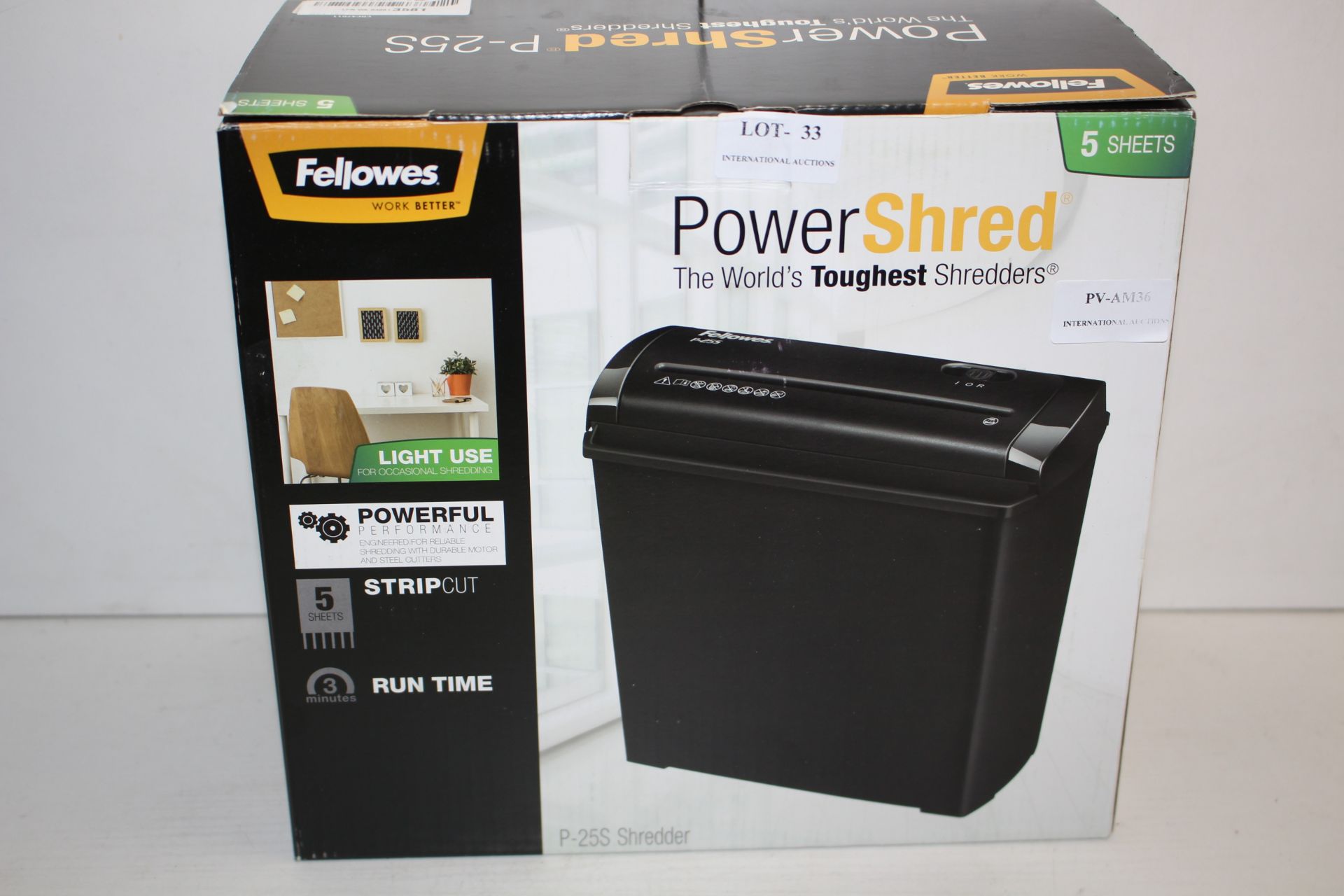 BOXED FELLOWERS POWERSHRED P-25S SHREDDER RRP £23.