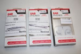 3X BOXED RED5 EAR PHONES 3.5MM JACKJ PLUG COMBINED