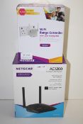 2X BOXED NETGEAR ITEMS TO INCLUDE AC750 DUAL BAND WIFI RANGE EXTENDER & AC1200 DUAL BAND WIFI