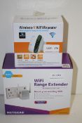 2X ASSORTED BOXED ITEMS TO INCLUDE NETGEAR N300 WIFI RANGE EXTENDER & WIRELESS-N WIFI REPEATER