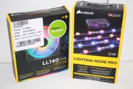 2X BOXED ASSORTED ITEMS BY CORSAIR TO INCLUDE LIGHTING NODE PRO & LL140 LL RGB LED SERIESCondition