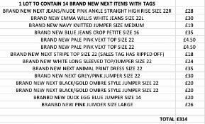 TOTAL RRP-£314.00 1 LOT TO CONTAIN 14 BRAND NEW NEXT ITEMS WITH TAGS (1011)Condition ReportAppraisal