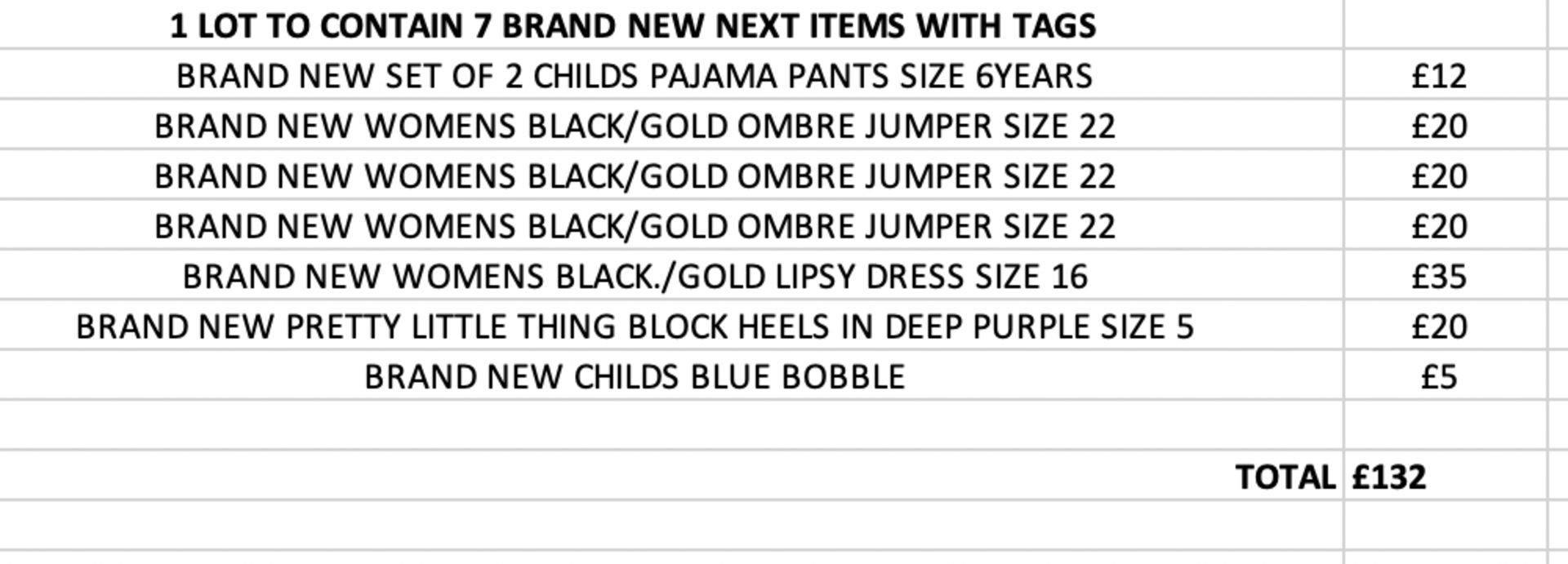 TOTAL RRP-£132.00 1 LOT TO CONTAIN 13 BRAND NEW NEXT ITEMS WITH TAGS SEE IMAGE (1016)Condition