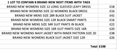 TOTAL RRP-£198.00 1 LOT TO CONTAIN 8 BRAND NEW NEXT ITEMS WITH TAGS SEE IMAGE (1005)Condition