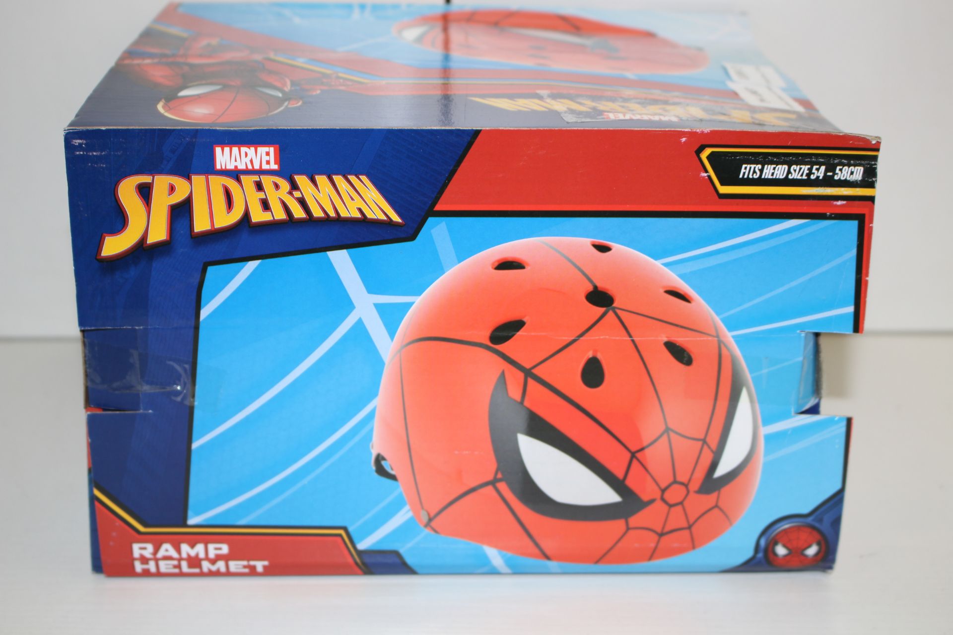 BOXED MARVEL SPIDERMAN RAMP HELMET 54-58CMCondition ReportAppraisal Available on Request- All