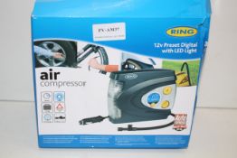 BOXED RING AIR COMPRESSOR 12V PRESET DIGITAL WITH LED LIGHT RRP £40.00Condition ReportAppraisal