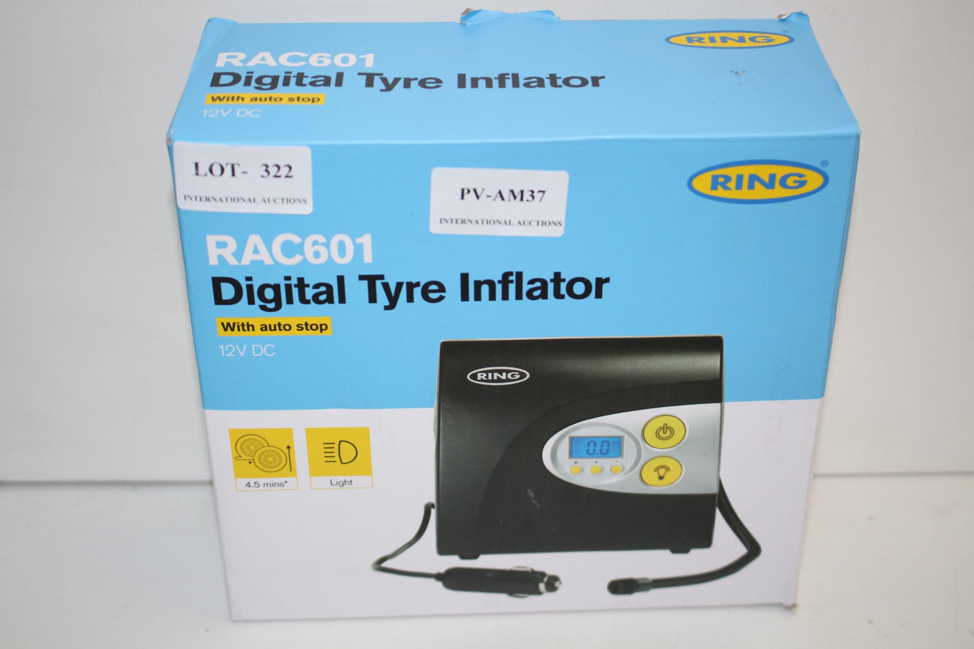 BOXED RING RAC610 DIGITAL TYRE INFLATOR WITH AUTO STOP 12V DC RRP £29.99Condition ReportAppraisal