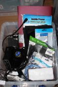 1 LOT TO CONTAIN A LARGE AMOUNT OF ITEMS TO INCLUDE, VIDEO AMPLIFIER, PHONE CASES, SOLDERING
