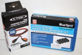 2X ASSORTED BOXED ITEMS TO INCLUDE CTEK COMFORT CONNECT EXTENSION CABLE & BLUESPOT 5 PCE LOCKING