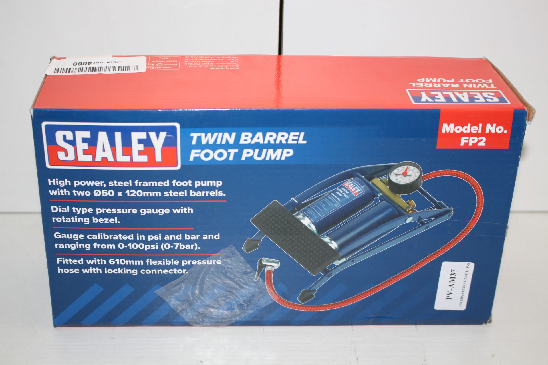 BOXED SEALEY TWIN BARREL FOOT PUMP MODEL NO. FP2 RRP £16.17Condition ReportAppraisal Available on