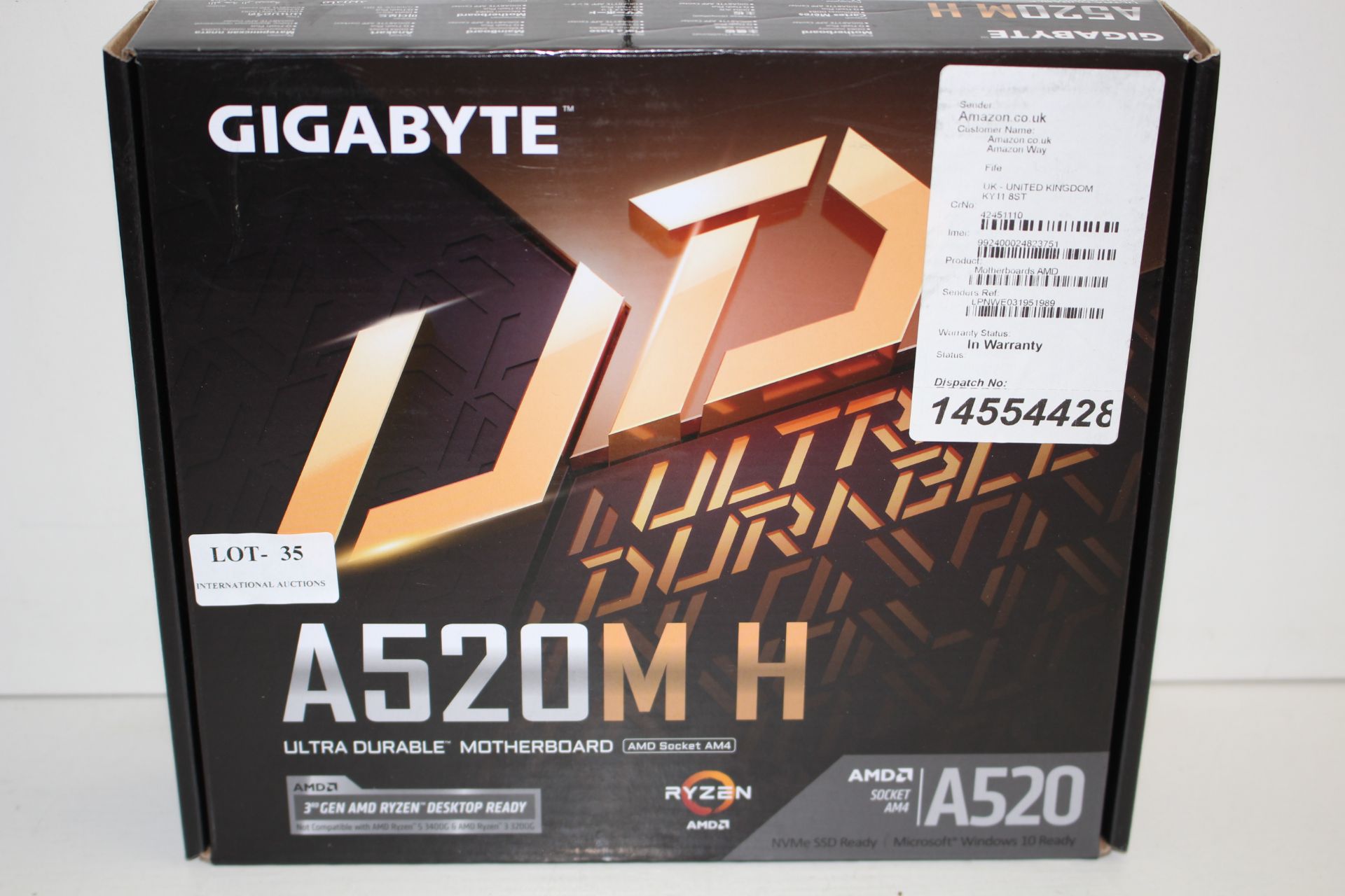 BOXED GIGABYTE A520M H ULTRA DURABLE MOTHERBOARD AMD RRP £59.00Condition ReportAppraisal Available