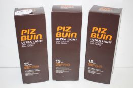 3X BOXED PIZ BUIN ULTRA LIGHT DRY TOUCH SUN FLUID 15 SPF 150ML COMBINED RRP £33.00Condition