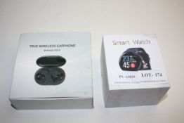 2X ASSORTED BOXED ITEMS TO INCLUDE SMART WATCH & TRUE WIRELESS EARPHONE V5.0 (IMAGE DEPICTS STOCK)