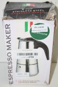 BOXED 6CUP STAINLESS STEEL ESPRESSO MAKERCondition ReportAppraisal Available on Request- All Items