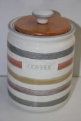 BOXED STRIPED CERAMIC COFFEE STORAGE JAR WITH LIDCondition ReportAppraisal Available on Request- All