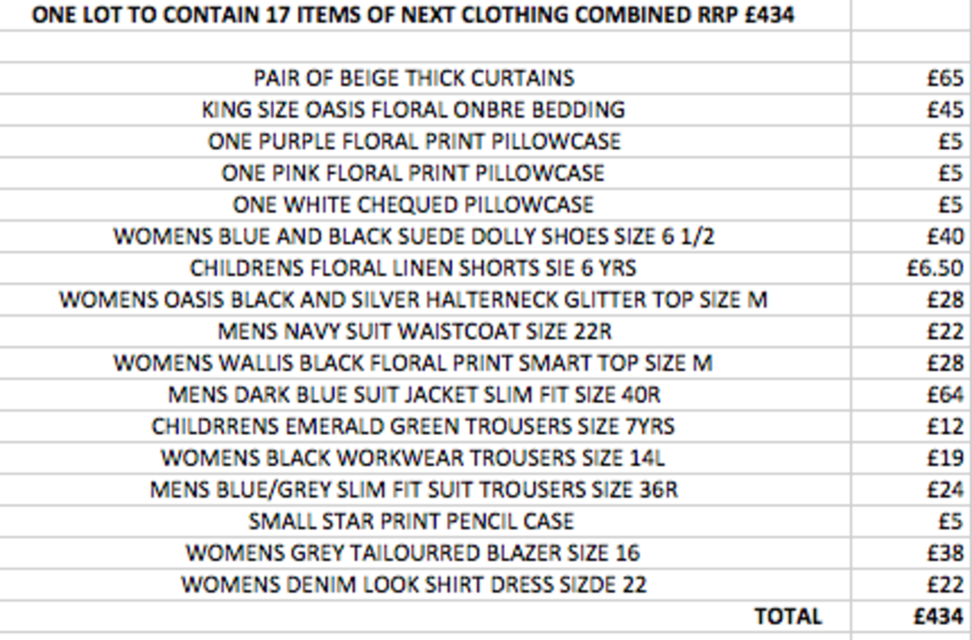 ONE LOT TO CONTAIN 17 ITEMS OF NEXT CLOTHING COMBINED RRP £434 (1049)Condition ReportALL ITEMS ARE