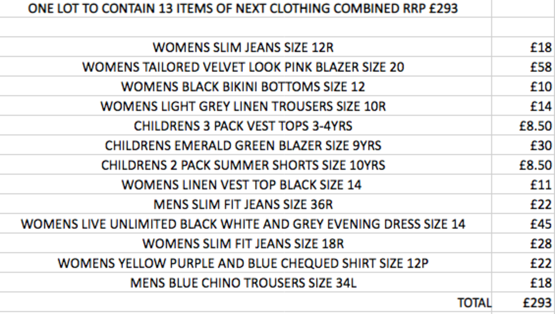 ONE LOT TO CONTAIN 13 ITEMS OF NEXT CLOTHING COMBINED RRP £293 (1044)Condition ReportALL ITEMS ARE