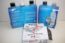 BOXED SALTER DISC ELECTRONIC SCALE RRP £16.99 & 2X SETS OF SODA STREAM BOTTLES Condition