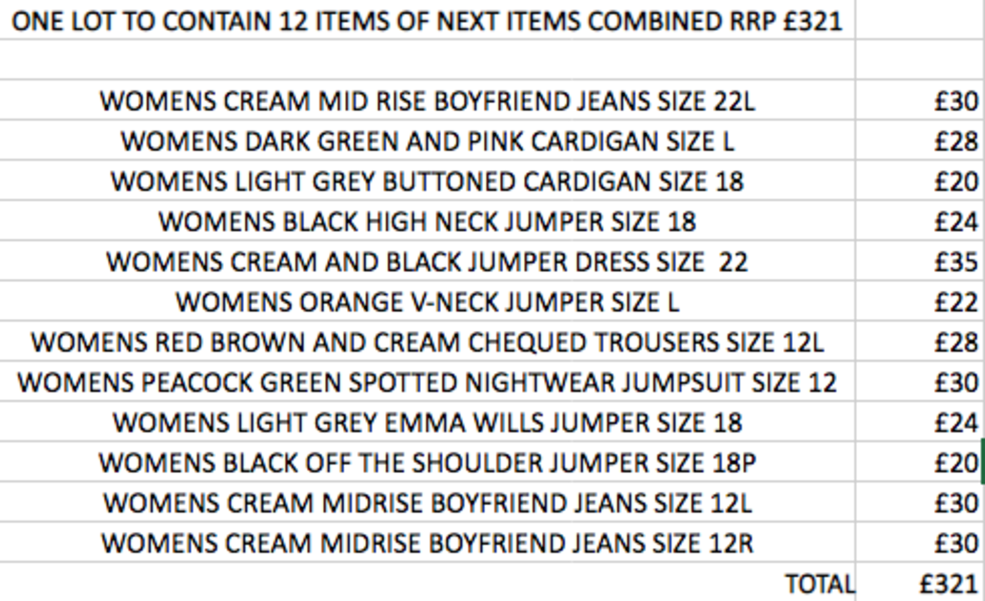 ONE LOT TO CONTAIN 12 ITEMS OF NEXT ITEMS COMBINED RRP £321 (1039)Condition ReportALL ITEMS ARE