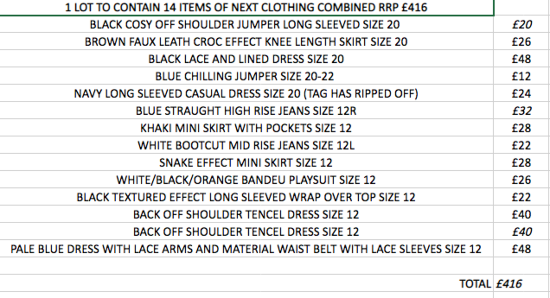 1 LOT TO CONTAIN 14 ITEMS OF NEXT CLOTHING COMBINED RRP £416 (1027)Condition ReportALL ITEMS ARE
