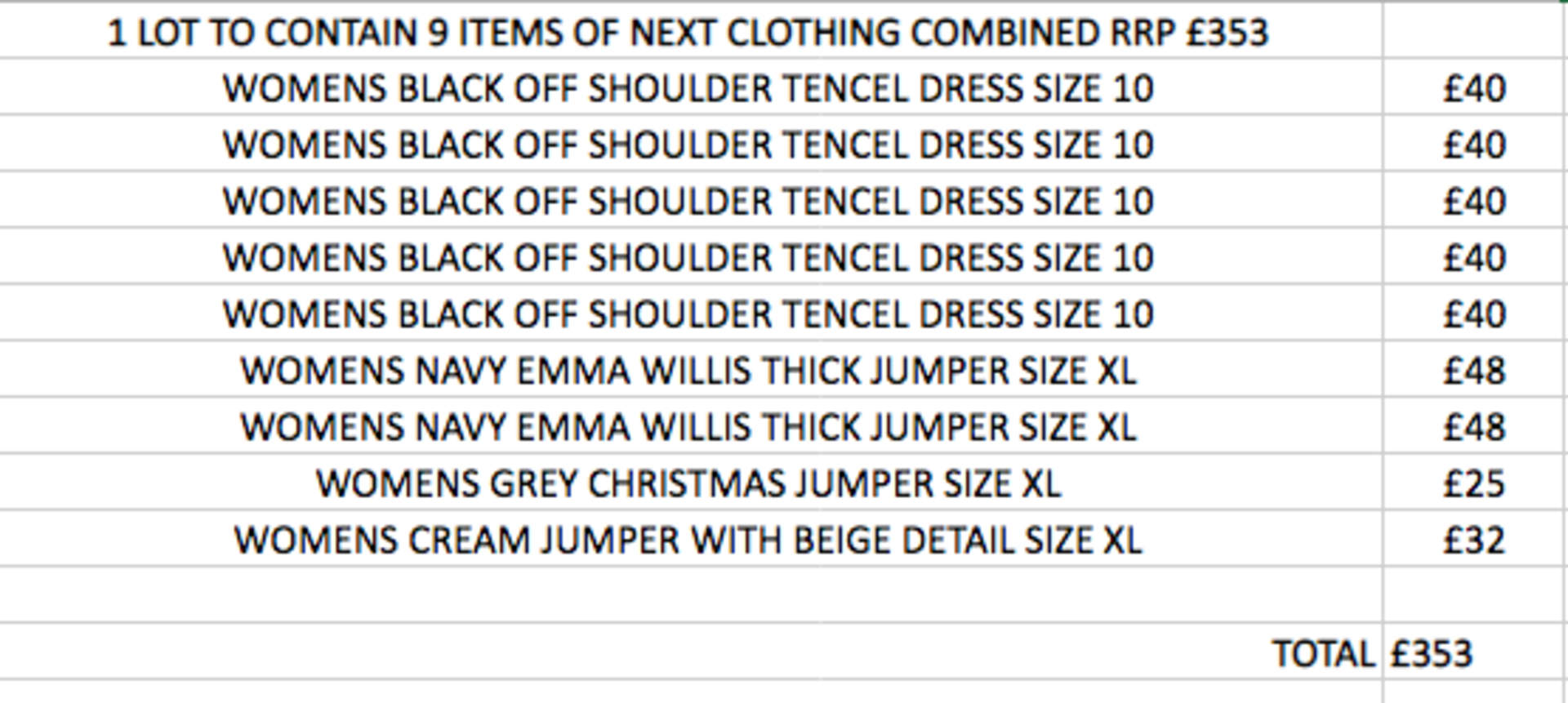 1 LOT TO CONTAIN 9 ITEMS OF NEXT CLOTHING COMBINED RRP £353 (1029)Condition ReportALL ITEMS ARE