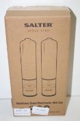 BOXED SALTER STAINLESS STEEL ELECTRONIC MILL SET RRP £29.99Condition ReportAppraisal Available on