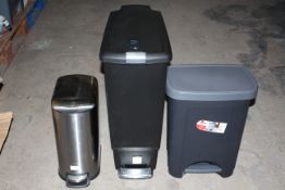 3X ASSORTED UNBOXED BINS TO INCLUDE SIMPLEHUMAN SLIMLINE STEPCAN & OTHER (IMAGE DEPICTS STOCK)