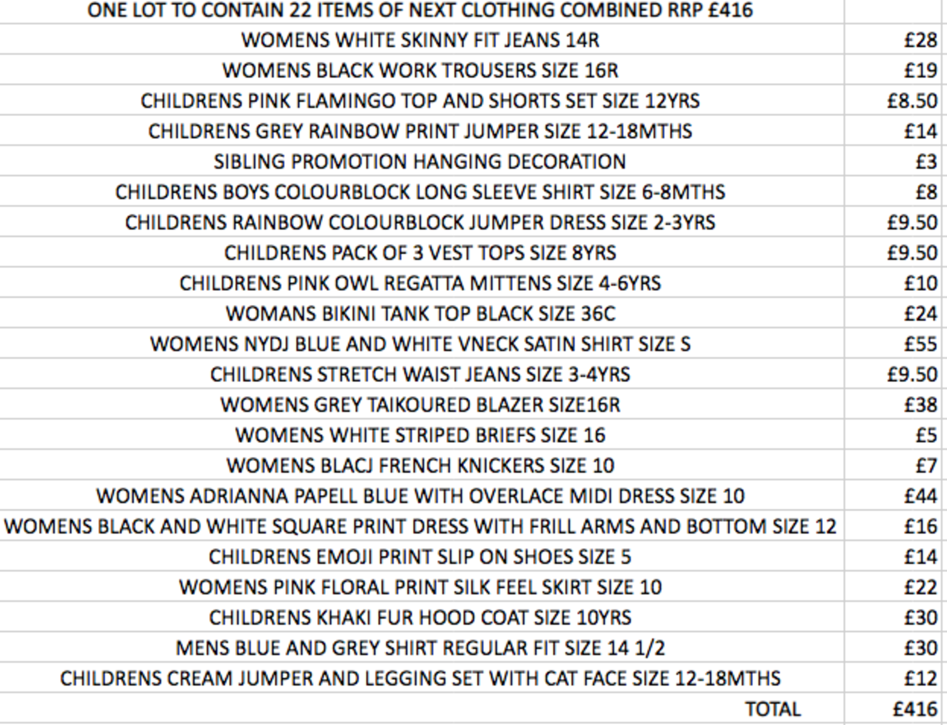 ONE LOT TO CONTAIN 22 ITEMS OF NEXT CLOTHING COMBINED RRP £416 (1046)Condition ReportALL ITEMS ARE