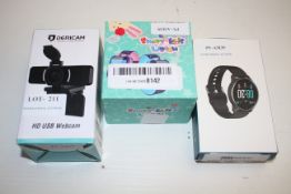 3X ASSORTED BOXED ITEMS TO INCLUDE SMART WATCHES & DERICAM HD USB WEBCAM Condition ReportAppraisal