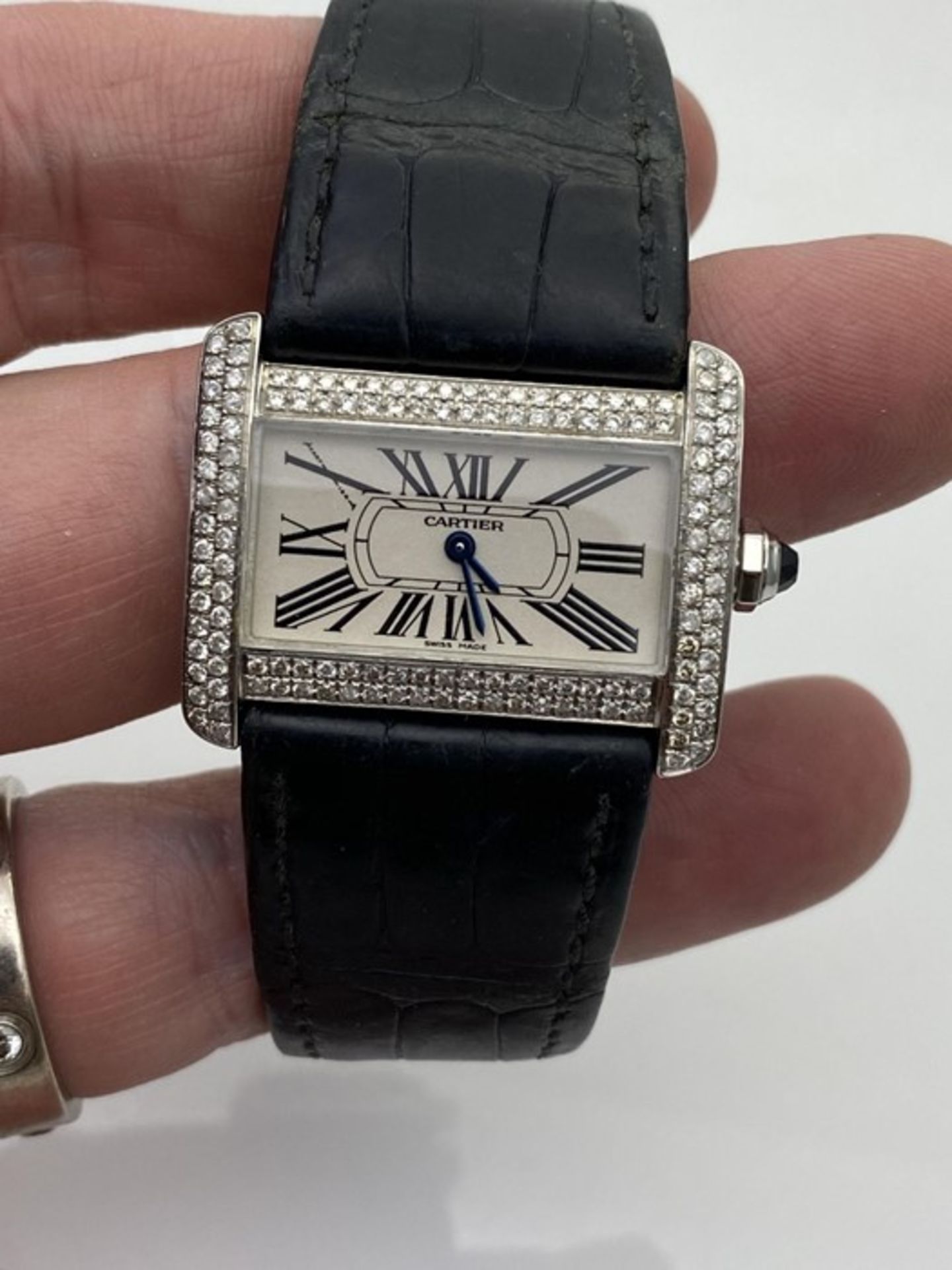 CARTIER DIVAN WATCH, SET WITH FACTORY SET DIAMONDS, ROMAN NUMERAL DIAL, WATCH ONLY