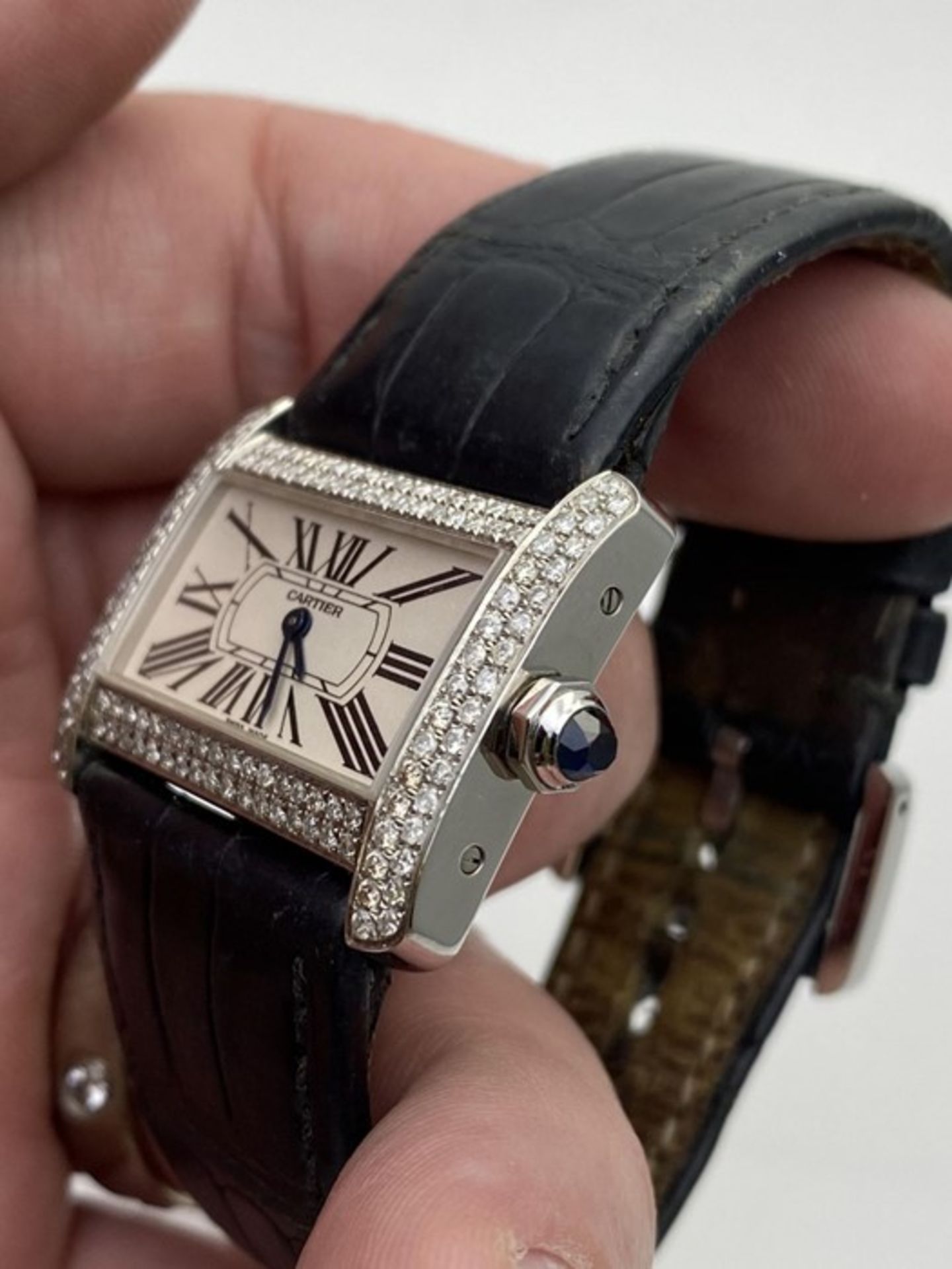 CARTIER DIVAN WATCH, SET WITH FACTORY SET DIAMONDS, ROMAN NUMERAL DIAL, WATCH ONLY - Image 2 of 4