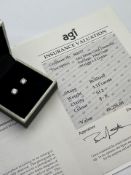 ***£6235.00*** 18CT WHITE GOLD LADIES DIAMOND EARRINGS, TOTAL DIAMOND WEIGHT- 1.11 CARATS, COLOUR-