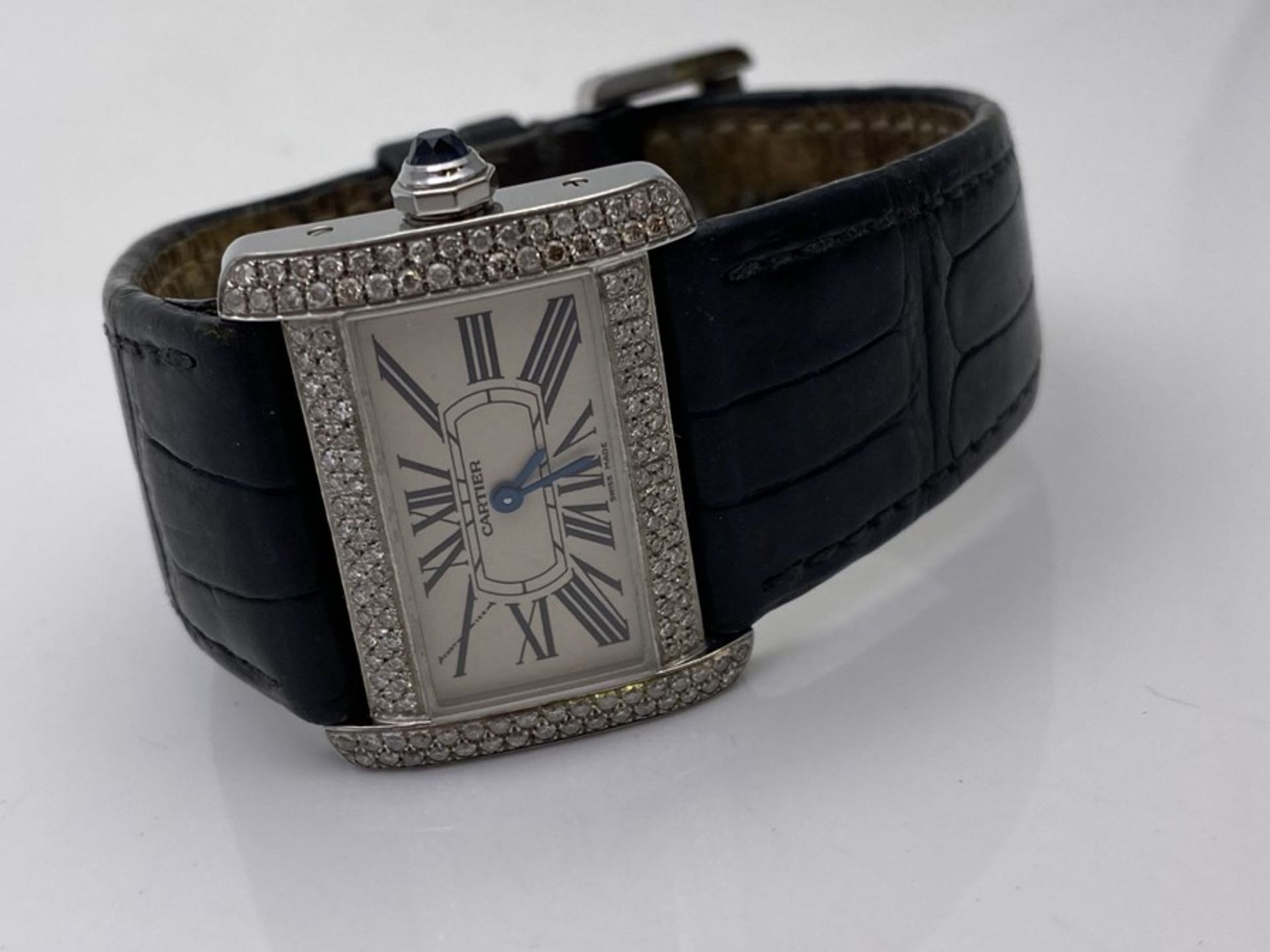 CARTIER DIVAN WATCH, SET WITH FACTORY SET DIAMONDS, ROMAN NUMERAL DIAL, WATCH ONLY - Image 4 of 4