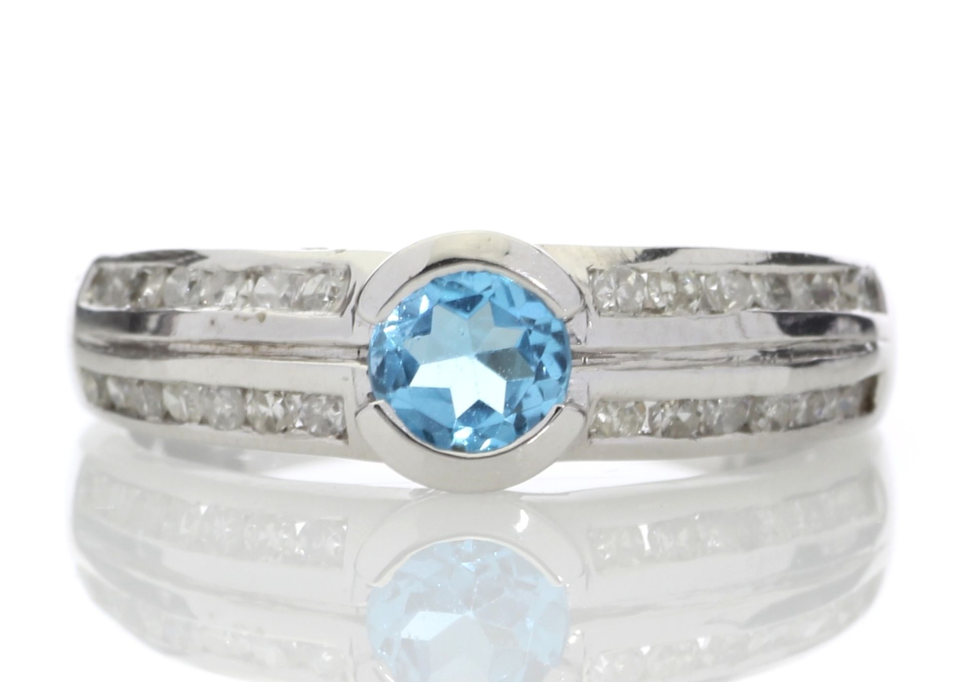 9ct White Gold Double Channel Set Diamond and Blue Topaz Ring 0.36 Carats - Valued by GIE £1,045.