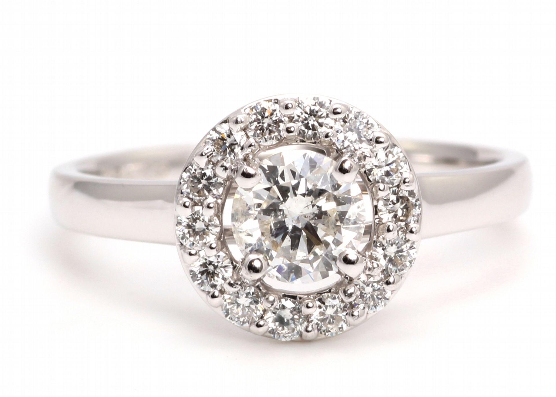 18ct White Gold Single Stone With Halo Setting Ring (0.58) 0.86 Carats - Valued by GIE £10,925.