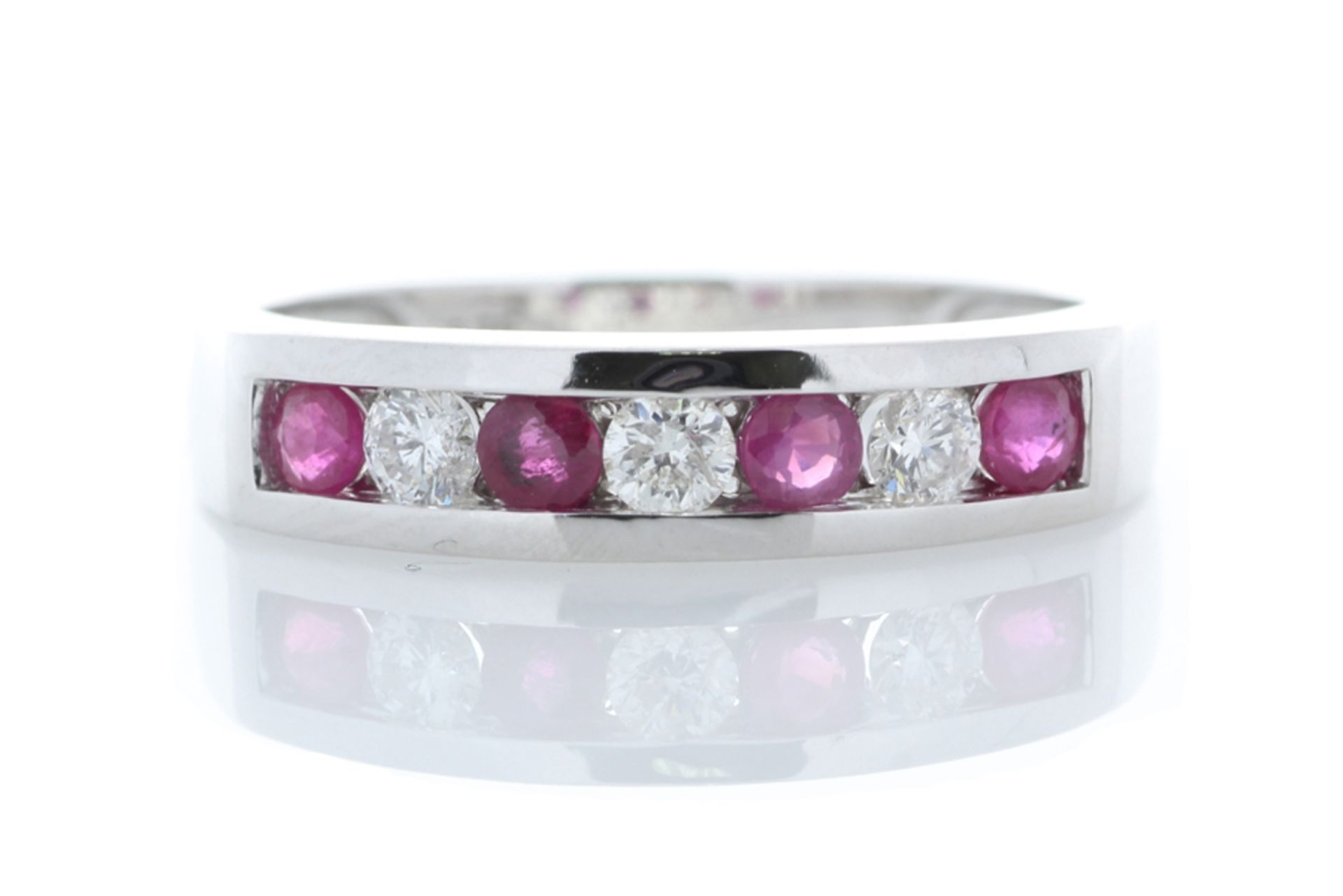 9ct White Gold Channel Set Semi Eternity Diamond And Ruby Ring 0.25 Carats - Valued by GIE £3,020.00