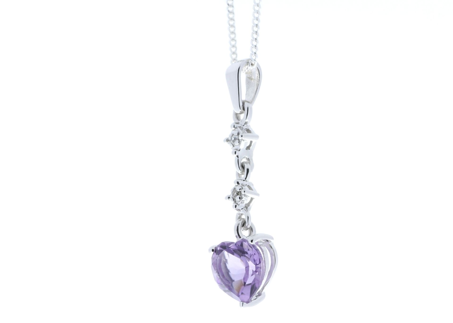 9ct White Gold Amethyst Heart Shape Diamond Pendant 0.01 Carats - Valued by GIE £420.00 - This - Image 3 of 5