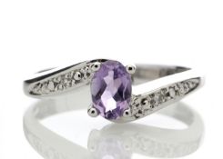 9ct White Gold Amethyst Diamond Ring 0.01 Carats - Valued by AGI £459.00 - 9ct White Gold Amethyst