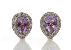 9ct Rose Gold Amethyst Diamond Earring 0.20 Carats - Valued by AGI £955.00 - 9ct Rose Gold