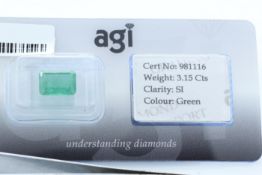 Loose Emerald Cut Emerald 3.15 Carats - Valued by AGI £9,450.00 - Loose Emerald Cut Emerald 3.15