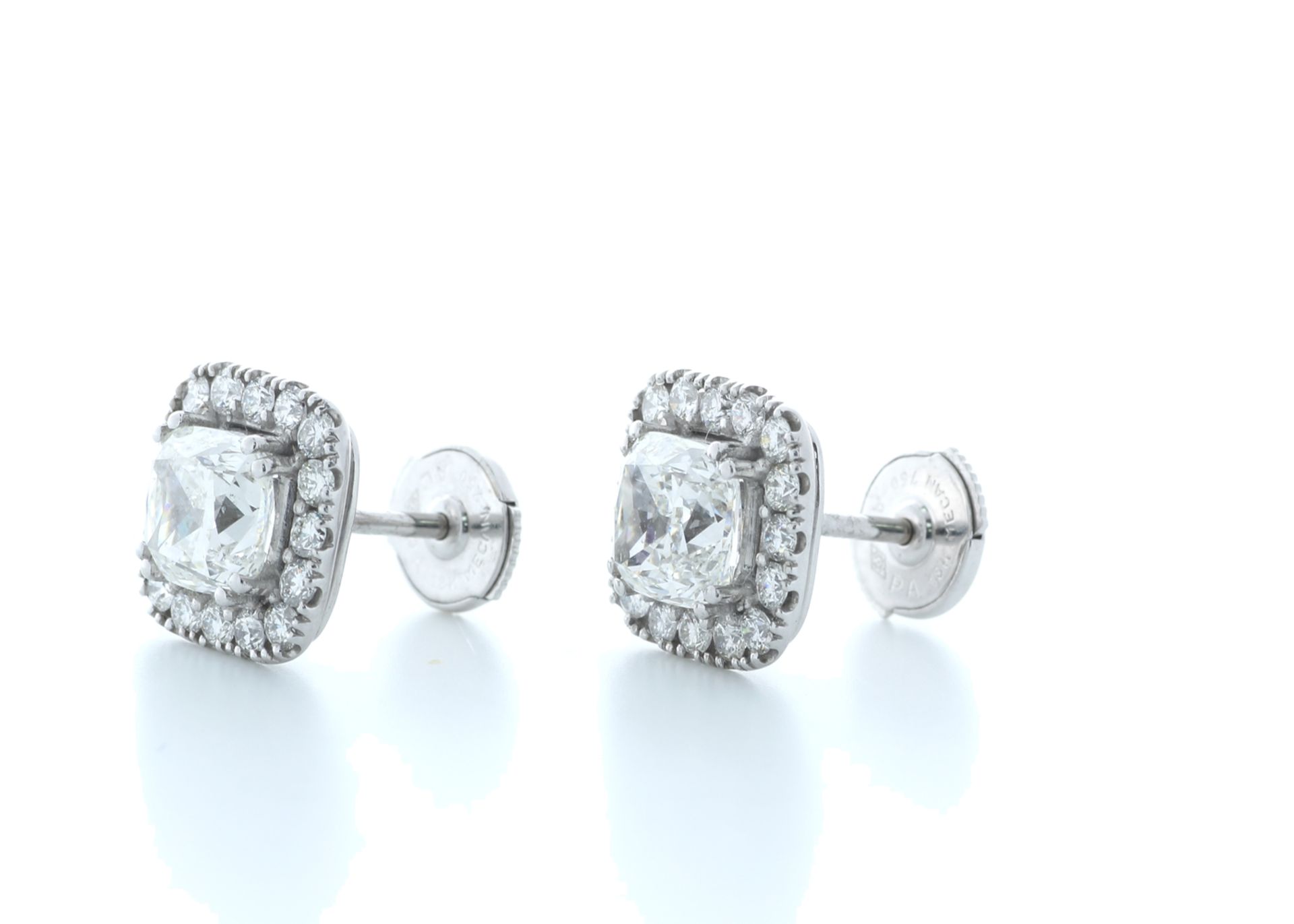 18ct White Gold Cushion Cut Diamond Halo Earrings 3.40 Carats - Valued by IDI £93,750.00 - 18ct - Image 3 of 4
