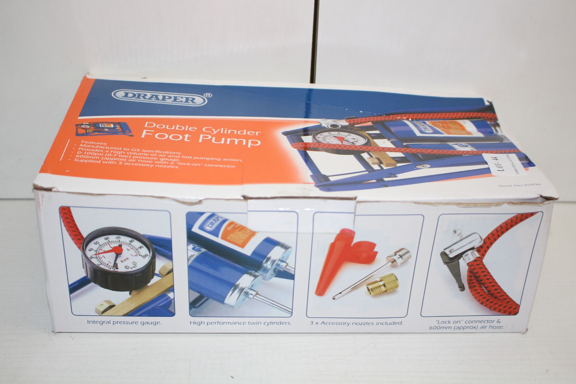 BOXED DRAPER DOUBLE CYLINDER FOOT PUMP STOCK NO.25996 RRP £14.99Condition ReportAppraisal