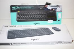 2X BOXED ASSORTED LOGITECH ITEMS TO INCLUDE K400 PLUS & SLIM COMBO MK470Condition ReportAppraisal