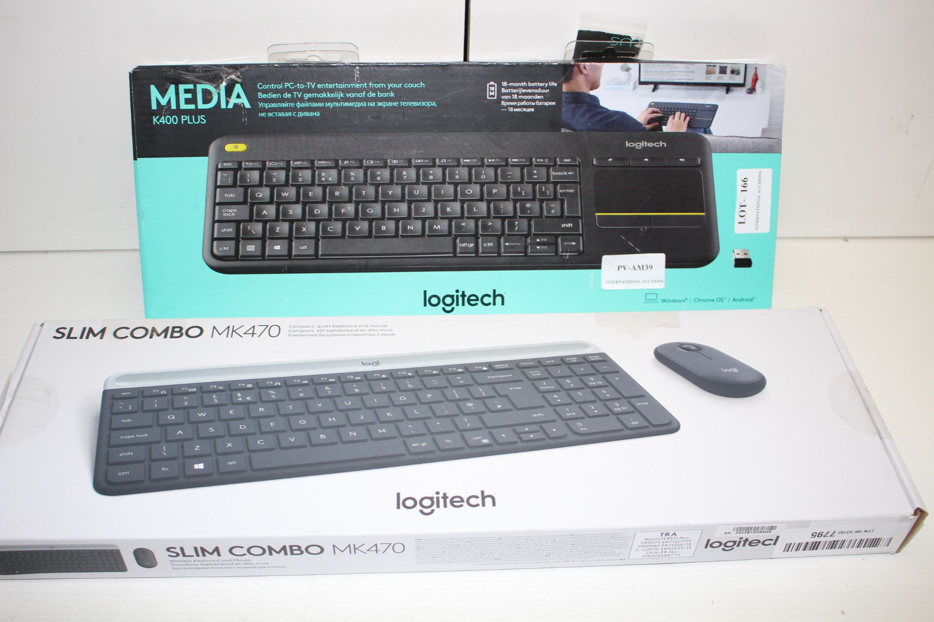 2X BOXED ASSORTED LOGITECH ITEMS TO INCLUDE K400 PLUS & SLIM COMBO MK470Condition ReportAppraisal