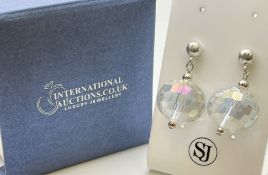 LADIES 925 STERLING SILVER CRYSTAL EFFECT DROP EARRINGS, SUGGESTED RRP- £45.00 (25)Condition