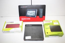 4X BOXED ASSORTED ITEMS TO INCLUDE TOSHIBA 1TB USB 3.0 HARD DRIVE, ELEGANT WEATHER STATION &