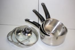 BOXED MORPHY RICHARDS POUR & DRAIN 3 PIECE PAN SET RRP £59.99Condition ReportAppraisal Available